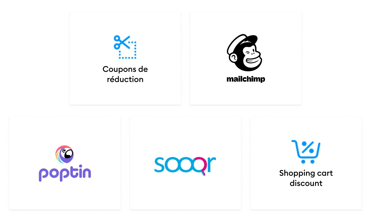 Marketing coupons de reduction mailchimp poptin sooqr shopping cart discount